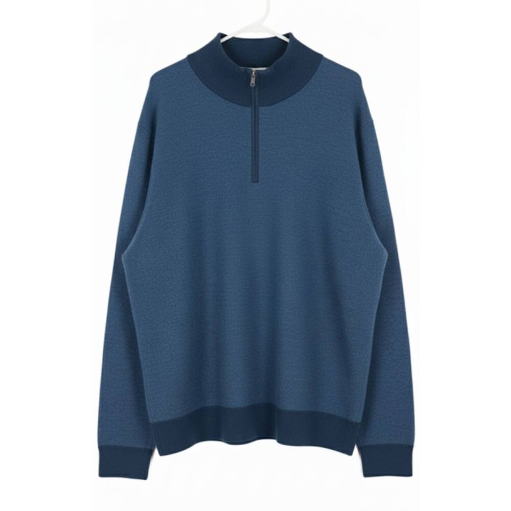 Brooks brothers mens xxl blue fine merino wool sweater washable 1/4 zip